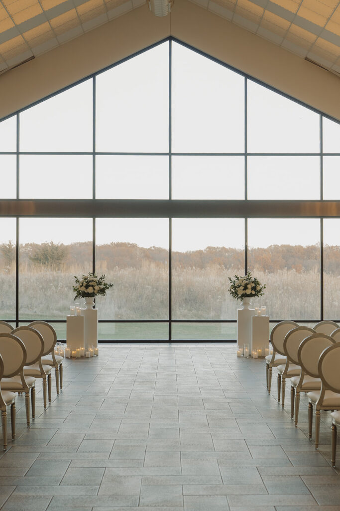 Simple vintage wedding set up overlooking Edward Anne Estate grounds