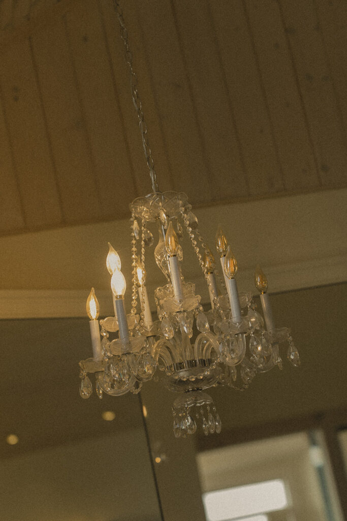 Glass chandelier vintage wedding detail at Edward Anne Estate